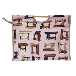 Sac tricot avec anses en bois - blanc et motifs - 43x33cm