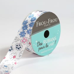 Bobinette Frou-Frou - 5 m x 16 mm - Satin fleuri - Ivoire nacre