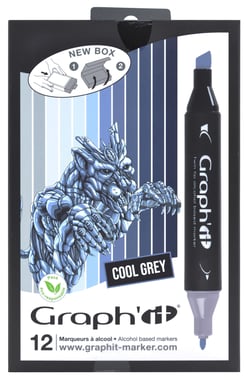 Lot de 12 marqueurs alcool Graph'it - Cool Greys