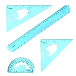 Set de traçage règle, équerres et rapporteur - Plastique incassable - 4 pièces - Cultura