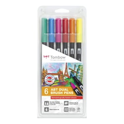 Lot de 6 feutres pinceau ABT à double pointe - Tombow - 6P-3 - Couleurs primaires testées dermatolologiquement
