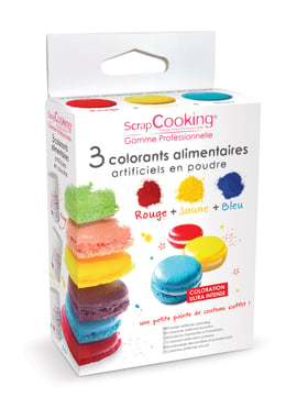 Lot de 3 colorants alimentaires en poudre ScrapCooking®- Rouge, jaune, bleu - 30 g