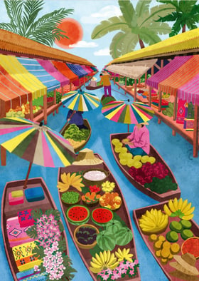Puzzle 1000 Pièces - Marché flottant par Caroline Lhôte