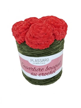 Bouquet à crocheter Plassard - Roses rouges, vase marron