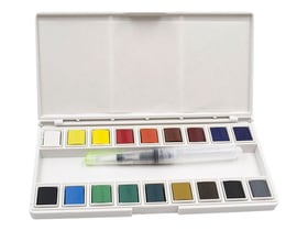 Boîte de peinture aquarelle 18 1/2 godets d'aquarelle avec 1 pinceau réservoir - Monali