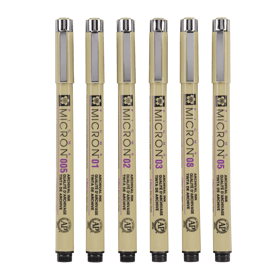 Lot de 6 fineliners pointes multiples - Sakura - Noir - Pigma Micron