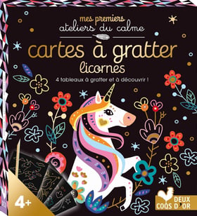 Cartes à gratter licornes - mini-boîte avec acccessoires