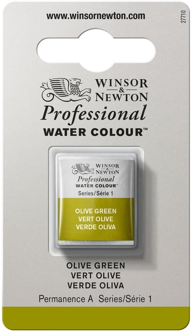 1/2 godet - Peinture aquarelle Winsor & Newton - Vert olive n°447 - Extra fine - Transparent