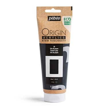 Tube 120 ml peinture acrylique Pébéo Origin Acrylics - Gris de payne