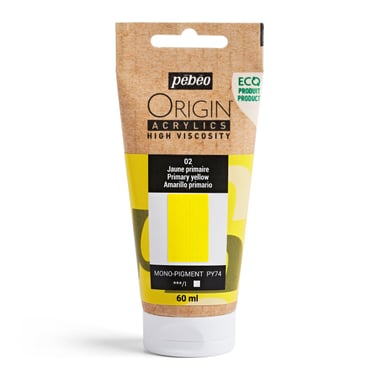 Tube 60 ml de peinture acrylique Pébéo - Origin Acrylics - Jaune primaire