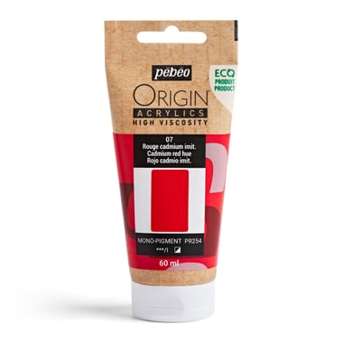 Tube 60 ml de peinture acrylique Pébéo - Origin Acrylics - Rouge cadmium imitation