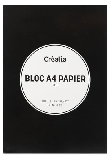 Bloc papier Créalia - 30 feuilles - Noir - A4 21 x 29,7 cm - 200 g/m²