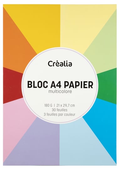Bloc de 30 feuilles de papier de couleur - Créalia - A4 - 180 g/m²