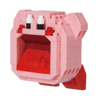 Kirby rose en mini-briques, la bouche grande ouverte