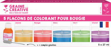 5 flacons de colorant pour bougie liquide - 27 ml