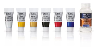 Set découverte peinture Flashe vinylique - 6 x 20 ml - Avec flacon de vernis mat 120 ml