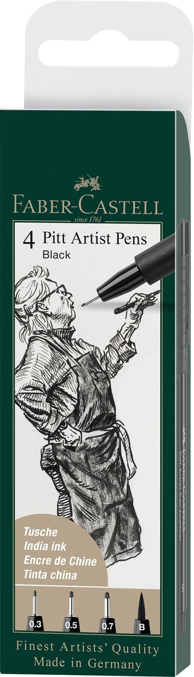 Lot de 4 feutres fineliners - Pitt Artist Pen - S/F/M/B - Noir