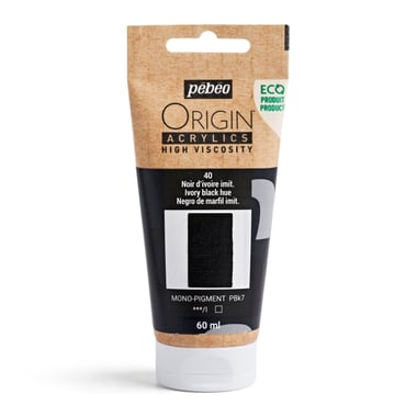 Tube 60 ml de peinture acrylique Pébéo - Origin Acrylics - Noir d'ivoire imitation