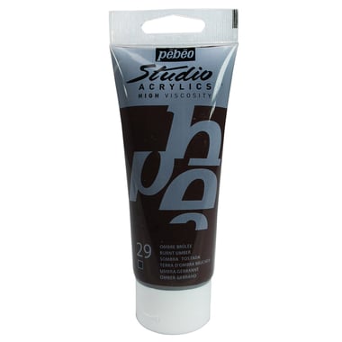 Tube 100 ml de peinture Studio Acrylics High Viscosity Pébéo - Terre d'Ombre brûlée - Fine - Opaque