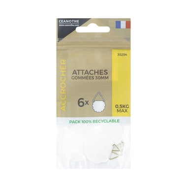 6 attaches gommées 30 mm 