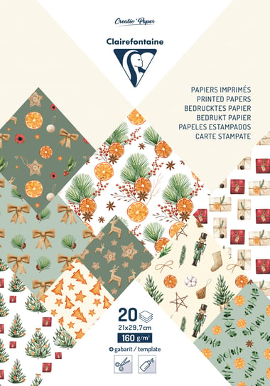 Bloc feuilles imprimées Clairefontaine - Noël vitaminé - 20 feuilles - A4 21 x 29,7 cm - 160 g/m²