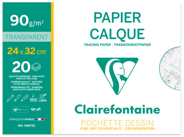 Pochette Dessin Papier Calque Supérieur - 24x32cm - 20 feuilles - 90/95g