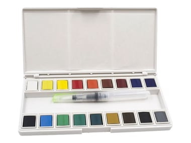 Boîte de peinture aquarelle 18 1/2 godets d'aquarelle avec 1 pinceau réservoir - Monali