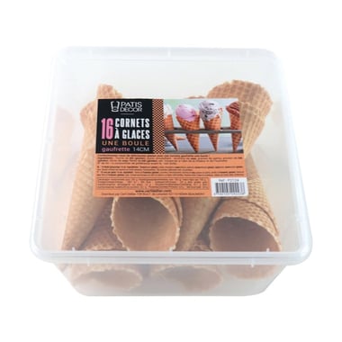 Lot de 16 cornets à glace gaufrette 1 boule Patisdécor
