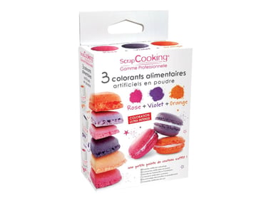 3 colorants artificiels - orange, violet, rose - Scrapcooking