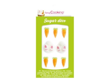 Lot de 8 décorations en sucre - Lapin/carotte - 49 g - Collection Pâques - ScrapCooking®