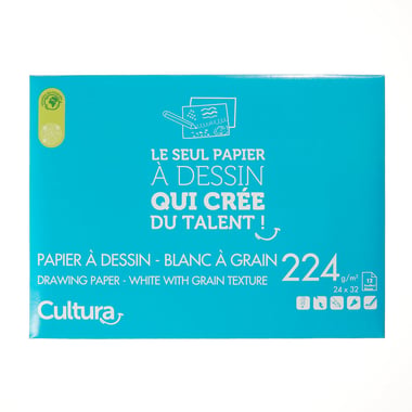 Papier dessin - 12 feuilles 24 x 32 cm - 224 g/m² - Cultura - Blanc