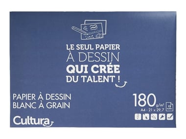 Papier dessin - 12 feuilles A4 21 x 29.7 cm - 180 g/m² - Cultura - Blanc