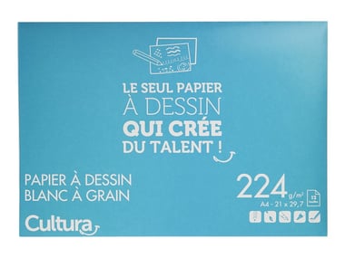 Papier dessin - 12 feuilles A4 21 x 29.7 cm - 224 g/m² - Cultura - Blanc