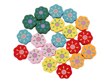 Sachet de perles « fleurs » multicolores en bois - Créalia
