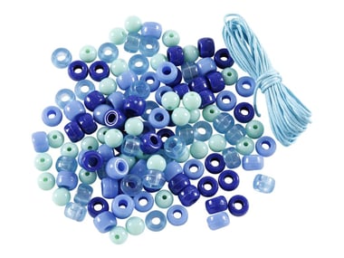 Sachet de perles bleues en plastique avec cordon - Créalia