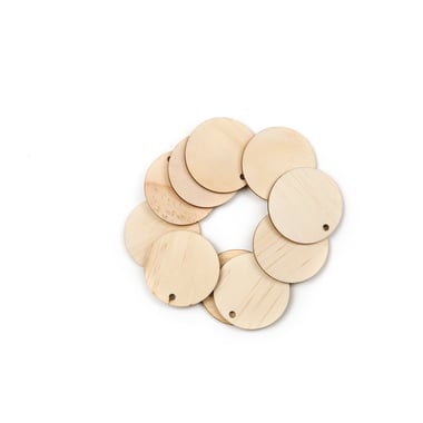 Lot de 10 étiquettes rondes en bois -  Créalia