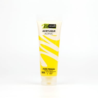 Tube de 120 ml de peinture acrylique Monali - Jaune Primaire