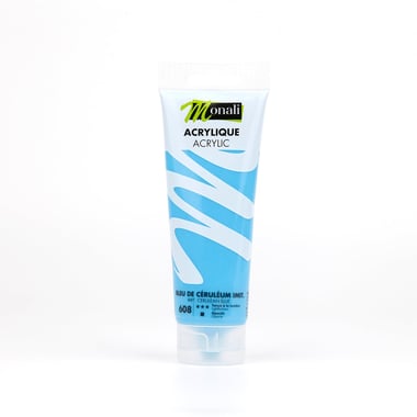 Tube de 120 ml de peinture acrylique Monali - Bleu de Ceruleum