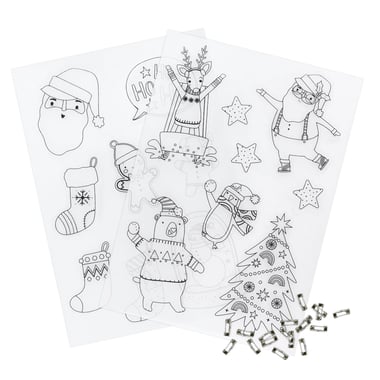  Set de 2 planches de plastique créatif + 10 broches Noël - Créalia
