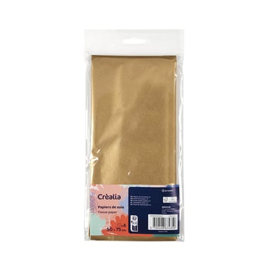 Papier de soie - 75 x 50 cm - Doré - 6 feuilles - Créalia