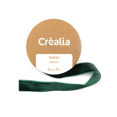 Ruban en velours - Vert uni - 2cm x 3m - Noël Tradition – Créalia 