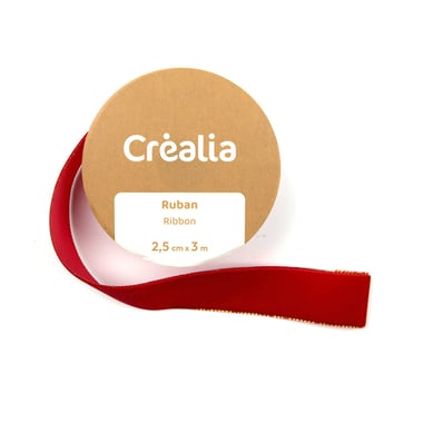 Ruban velours -  Rouge et doré - 2,5cm x 3m - Noël Tradition – Créalia 