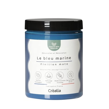 Peinture biosourcée multisupport 300ml - Bleu marine - Finition mate - Créalia