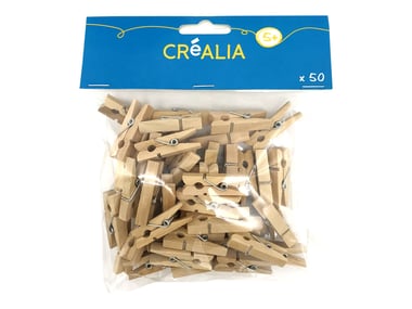 Set de 50 petites pinces à linge bois naturel - Créalia