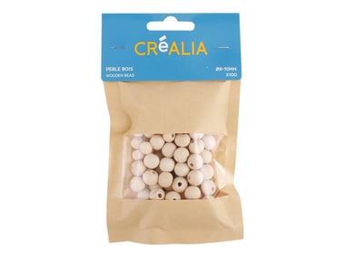 100 perles de bois rondes Créalia Ø 8 et 10 mm