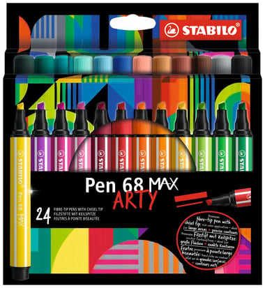 Lot de 24 feutres de dessin pointe biseautée - STABILO - Couleurs assorties - Pen 68 MAX ARTY