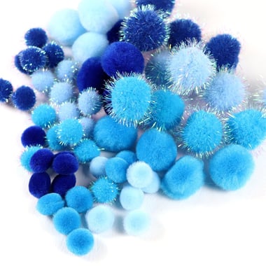 Set 60 pompons bleu clair bleu turquoise bleu marine - Créalia