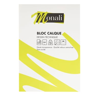 Bloc papier calque 50 feuilles A4 90g/m² - Monali