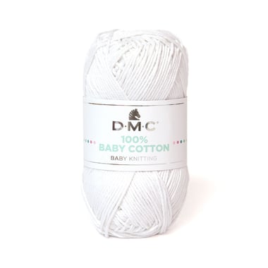 Pelote de fil à tricoter 100% coton - DMC - Baby cotton - Blanc 762