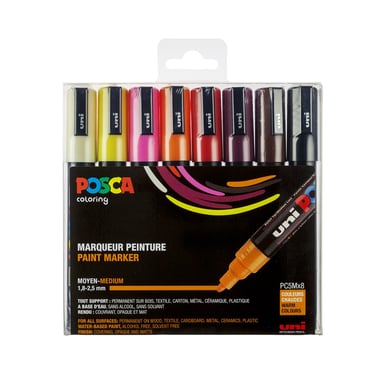 Lot de 8 marqueurs acryliques à base d'eau Pointe conique moyenne - Posca - Couleurs chaudes